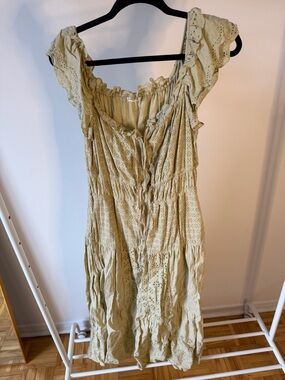 Light Olive Eyelet Cottage Core Maxi Dress